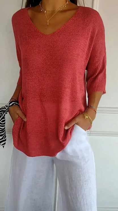 Women's Oversized Knit V-Neck Sweater - Vonnera