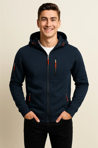 Men's Zip Hoodie Multiple Pockets Contrast Zipper