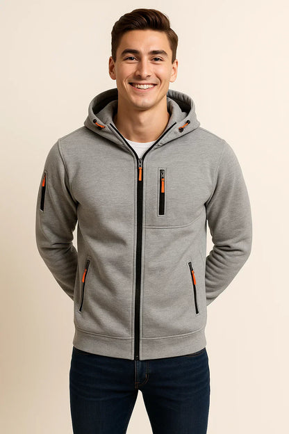 Men's Zip Hoodie Multiple Pockets Contrast Zipper