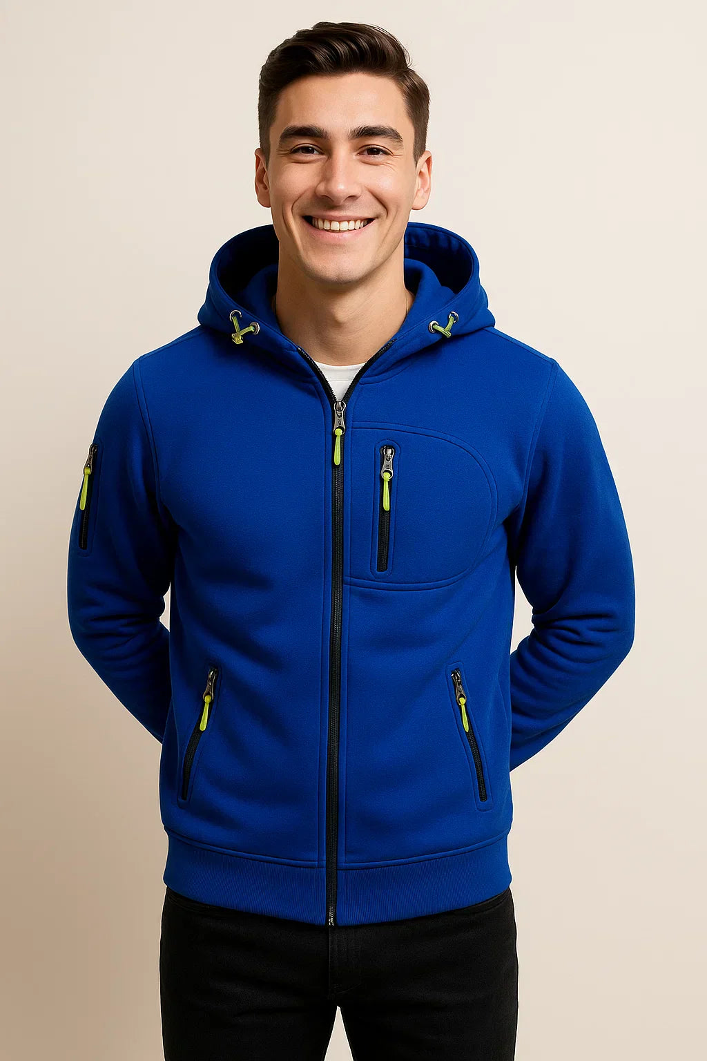 Men's Zip Hoodie Multiple Pockets Contrast Zipper