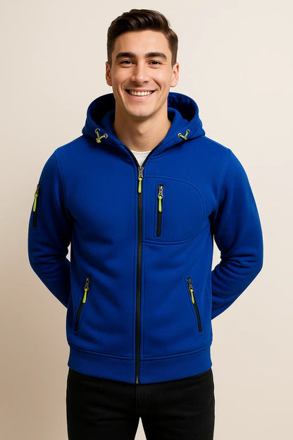 Men's Zip Hoodie Multiple Pockets Contrast Zipper