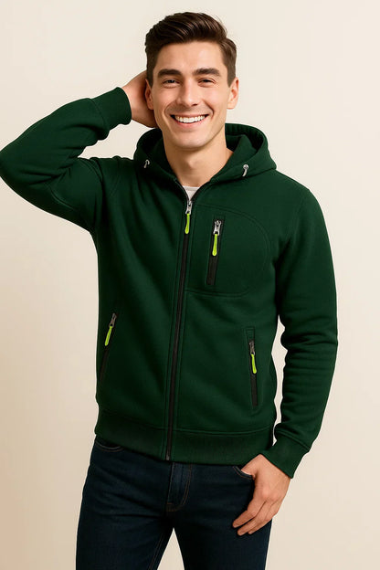 Men's Zip Hoodie Multiple Pockets Contrast Zipper