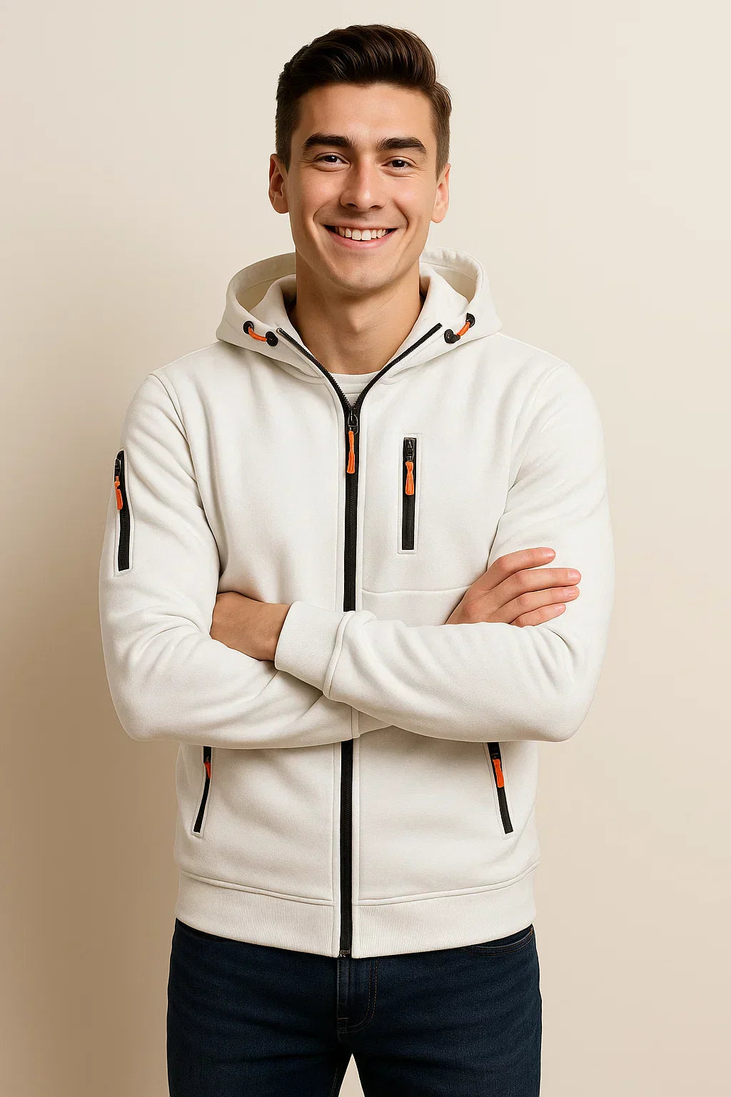 Men's Zip Hoodie Multiple Pockets Contrast Zipper - Vonnera