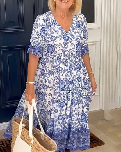 Elegant V-Neck Floral Dress