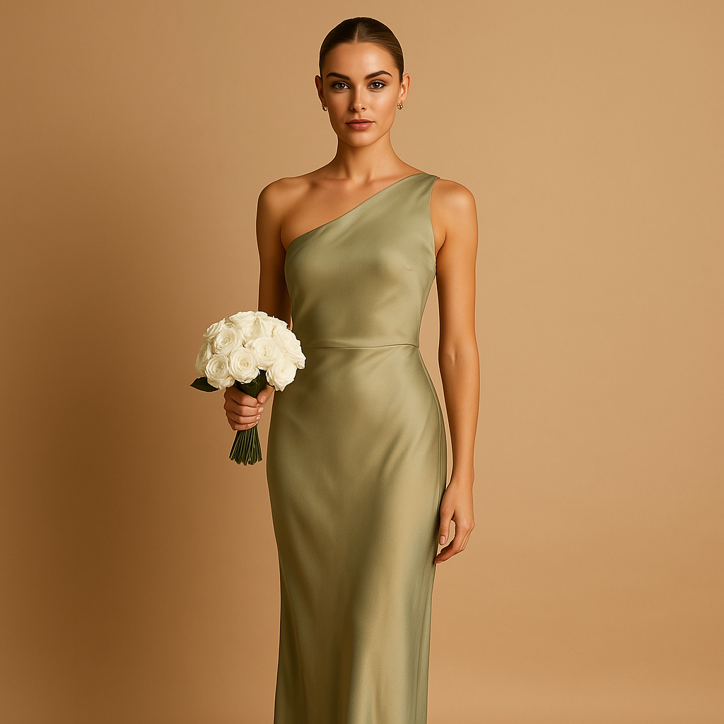 Women’s asymmetric evening dress with an elegant split and slim fit, perfect for gala events, formal dinners, and special occasions.