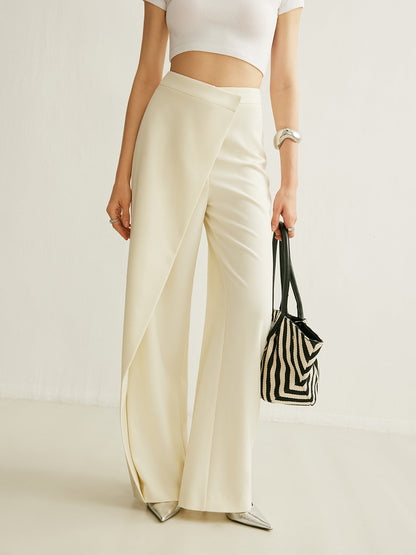 Women's High Waist Wide Leg Trousers Asymmetric Wrap Pants - Vonnera