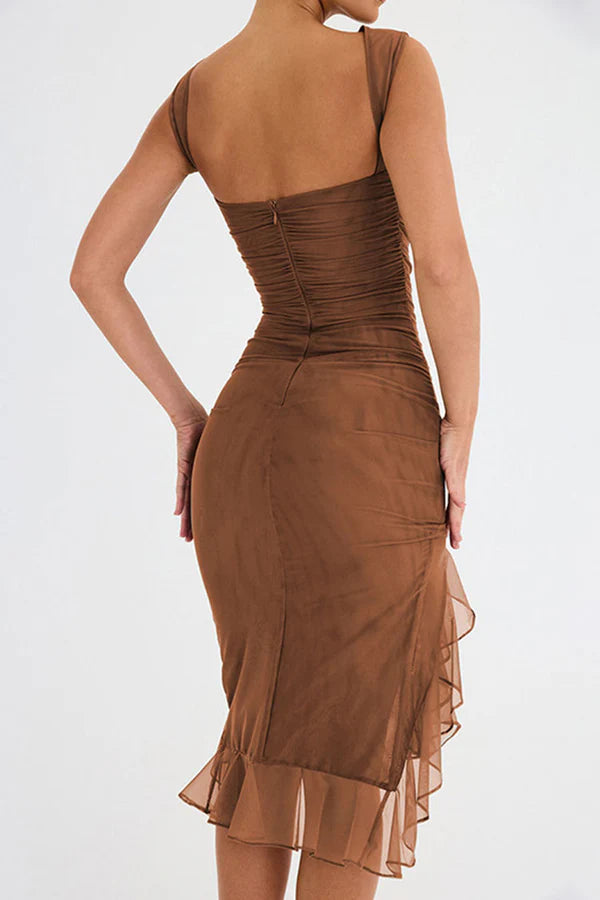 Women's Ruffle Midi Dress Elegant Black