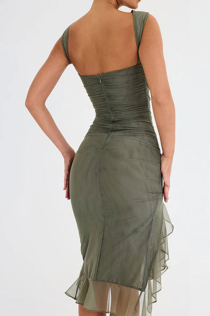 Women's Ruffle Midi Dress Elegant Black