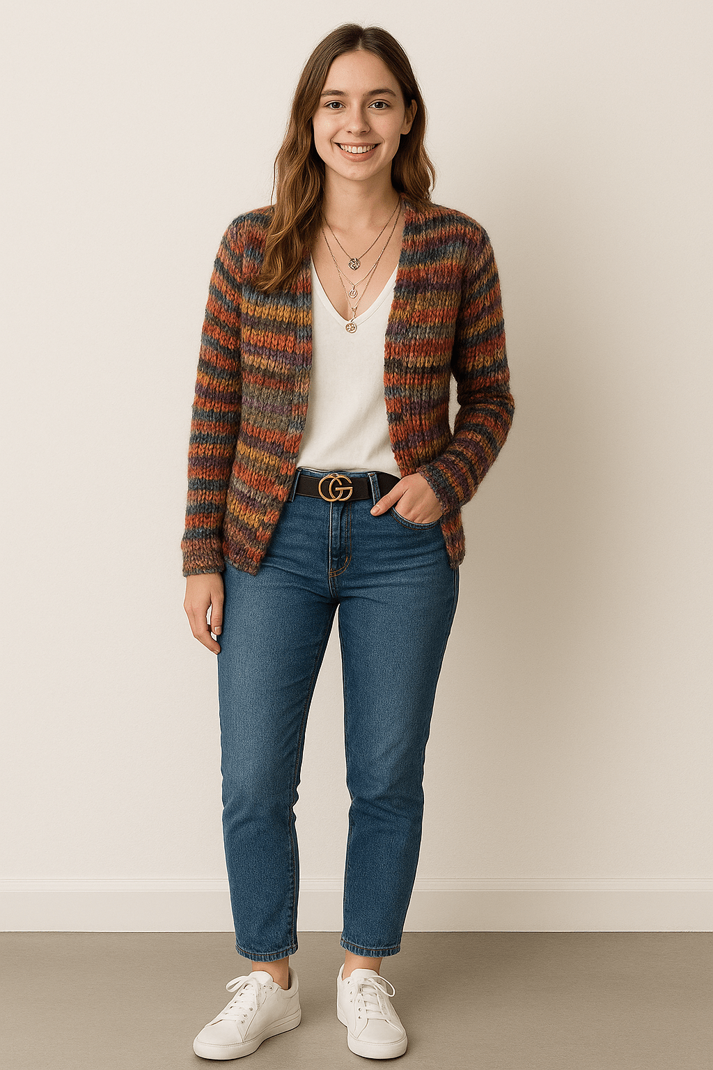 Women's Striped Open Front Cardigan - Vonnera