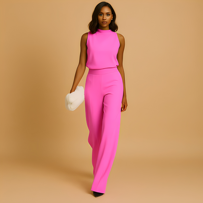 Women's High Neck Sleeveless Two Piece Pant Set