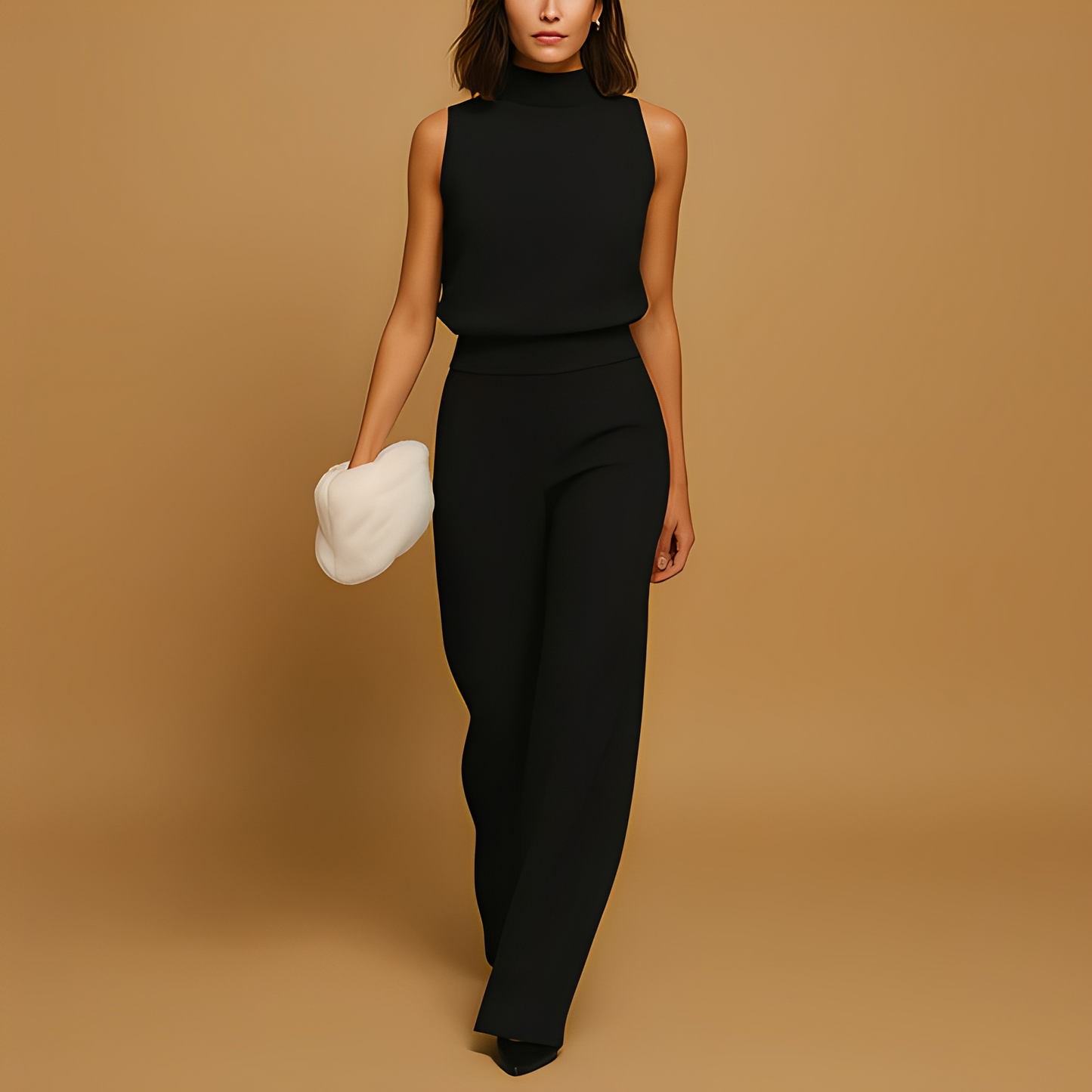 Women's High Neck Sleeveless Two Piece Pant Set