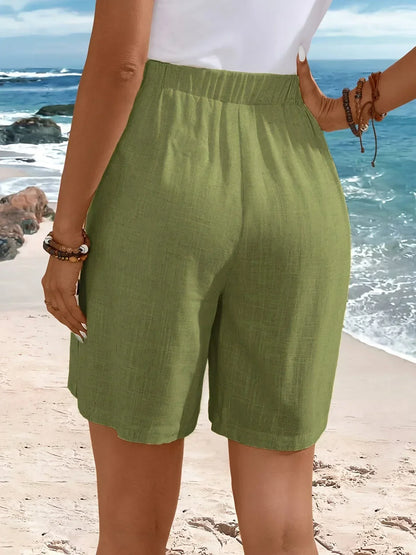 Women's High Waist Button Detail Shorts
