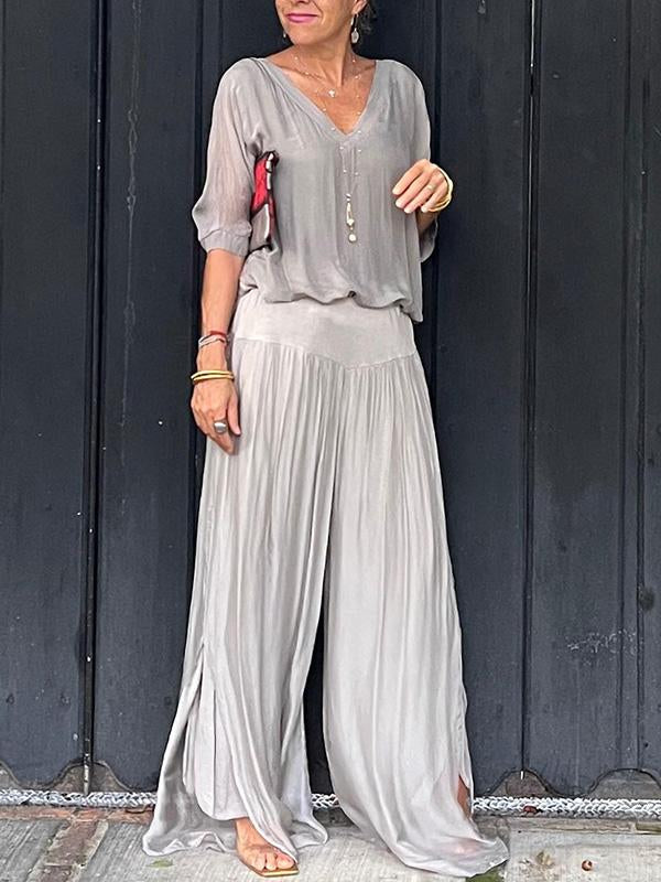 Women's V-Neck Jumpsuit Wide Leg Batwing Sleeve Olive
