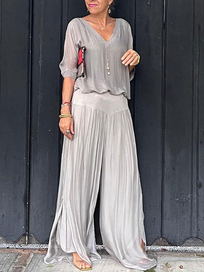 Women's V-Neck Jumpsuit Wide Leg Batwing Sleeve Olive