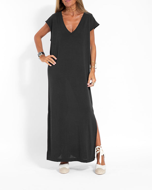 Women's V-Neck Short Sleeve Maxi Dress Coral