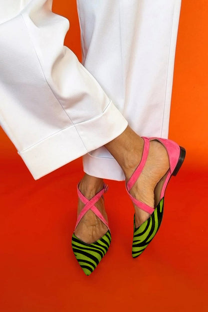 Women's Striped Flat Sandals Crossed Ankle Straps