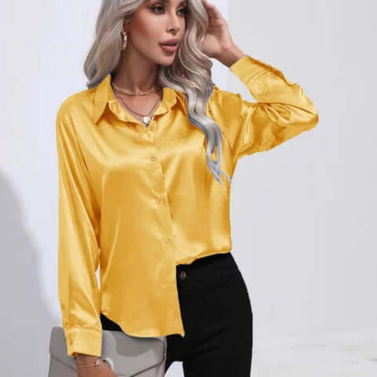 Women's Satin Long Sleeve Blouse Loose Fit