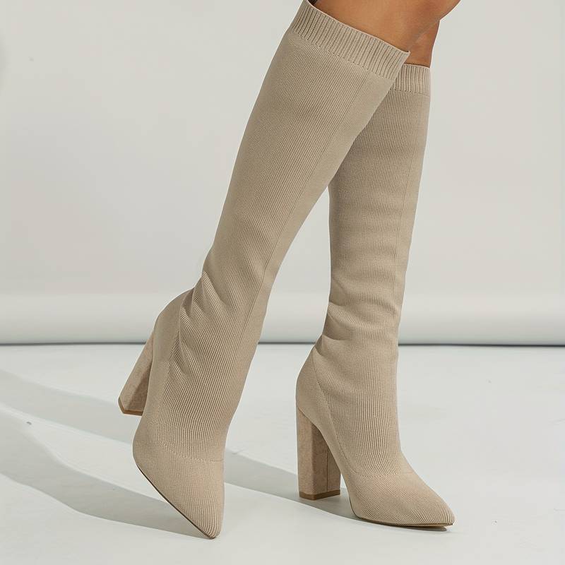Women's Knee-High Boots Pointed Toe Block Heel
