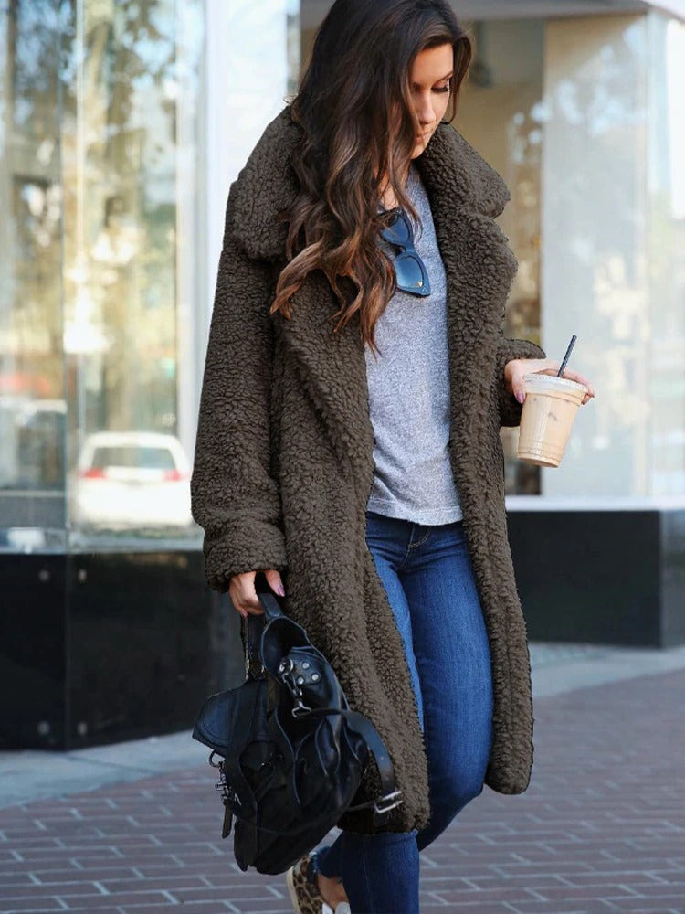 Women's Long Fleece Teddy Coat Soft