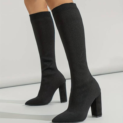 Women's Knee-High Boots Pointed Toe Block Heel