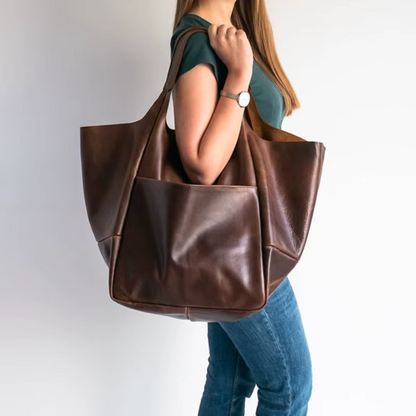 Women's Leather Oversized Tote Bag - Vonnera