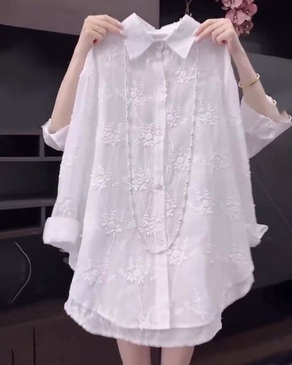 Women's Floral Shirt Dropped Shoulders - Vonnera