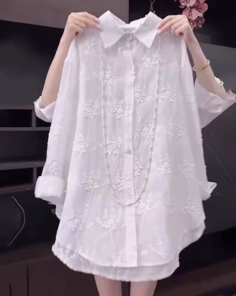Women's Embroidered Drop Shoulder Shirt - Vonnera