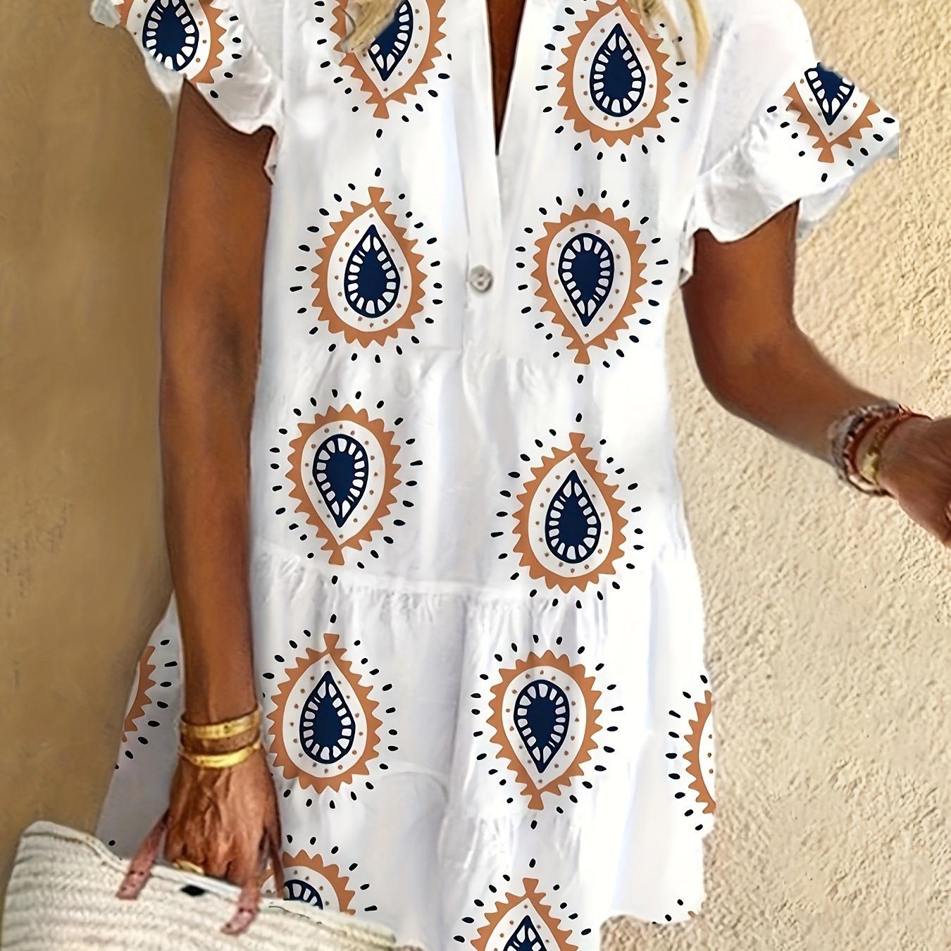 Women's Boho Midi Dress Flowy Draped Cocktail - Vonnera