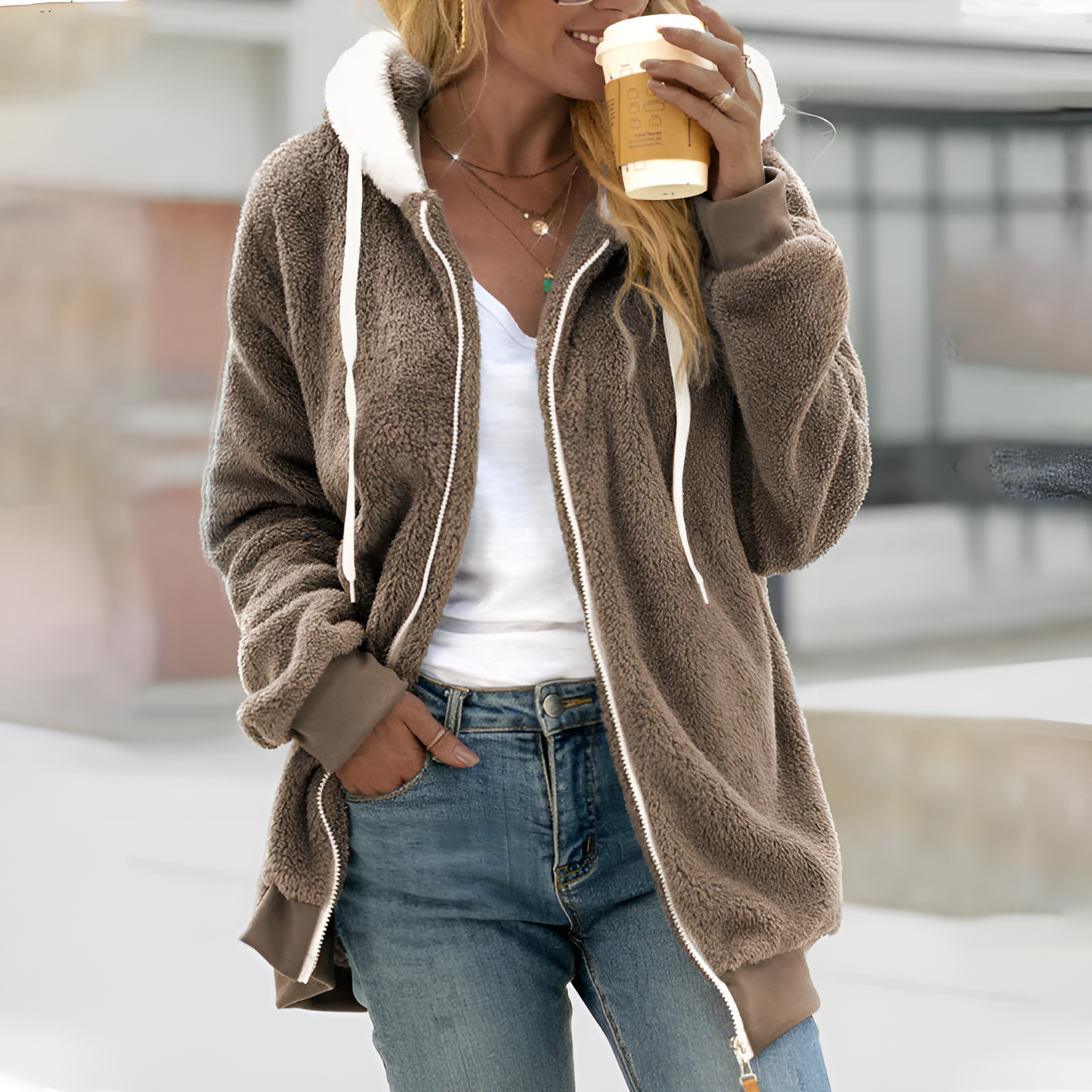 Women's Soft Oversized Sherpa Hoodie Zipper