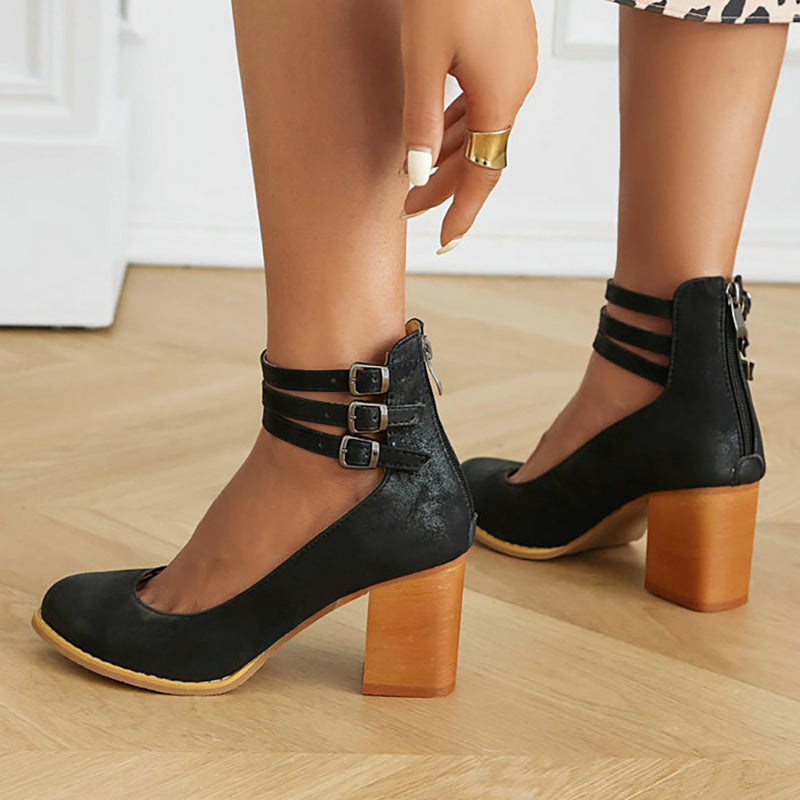 Women's Ankle Strap Sandals Smooth Thick Heel