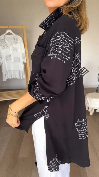 Women's Handwritten Button Up Cotton Shirt