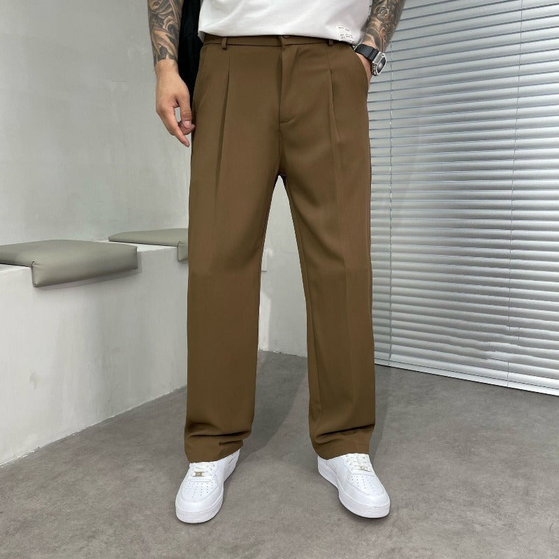 Men's Straight Leg Pleated Trousers - Vonnera