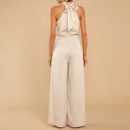 Women's Halter Neck Jumpsuit Wide Leg Tie Back
