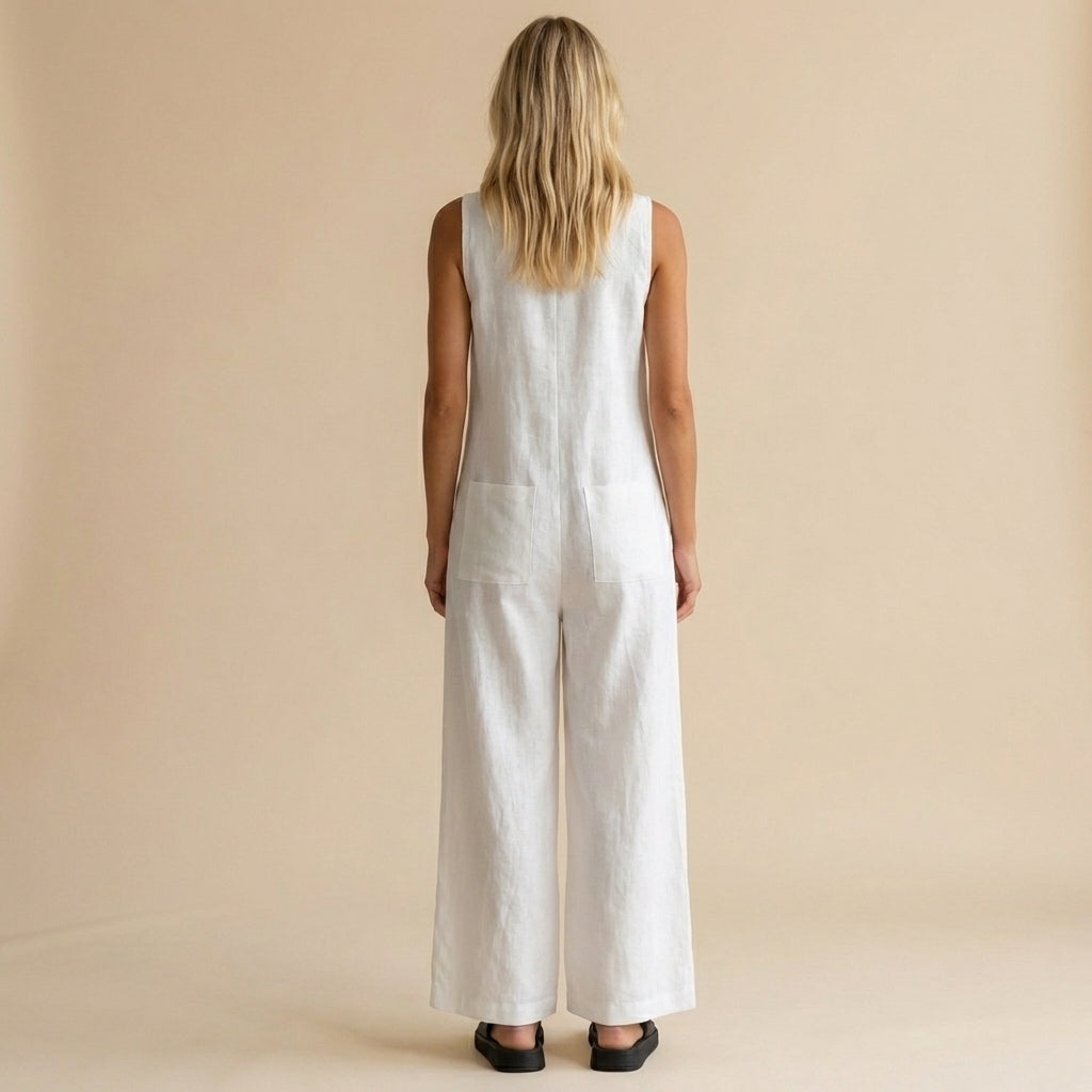 Women's Sleeveless Jumpsuit Wide Leg Button Front