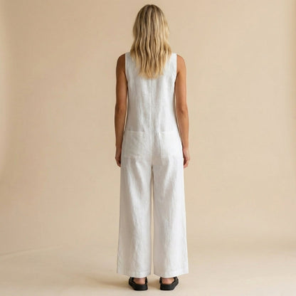 Women's Sleeveless Jumpsuit Wide Leg Button Front