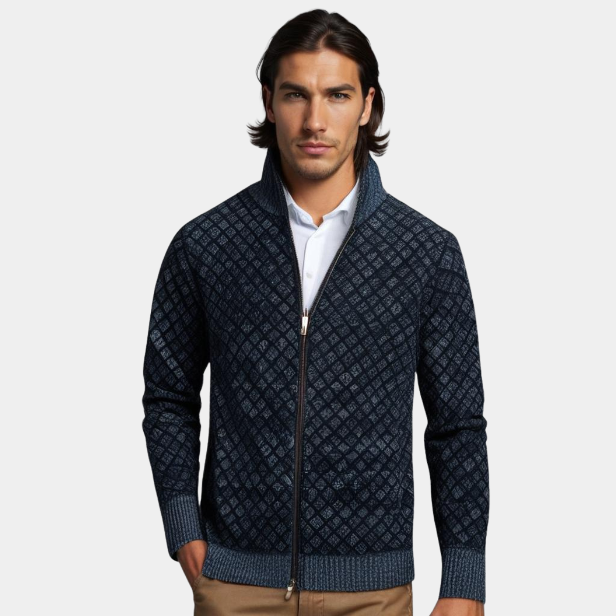 Men's Zip Front Cardigan Stand Collar - Vonnera