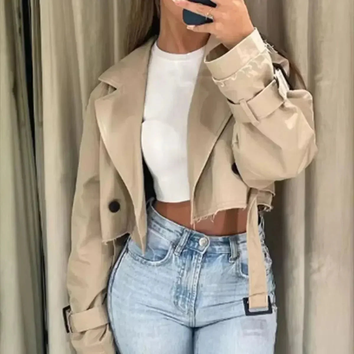 Women's Belted Trench Coat Cropped - Vonnera