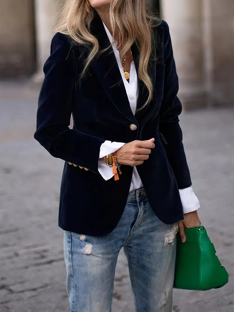 Women's Velvet Blazer Elegant Black - Vonnera