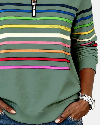 Rainbow Striped Zip Up Sweatshirt