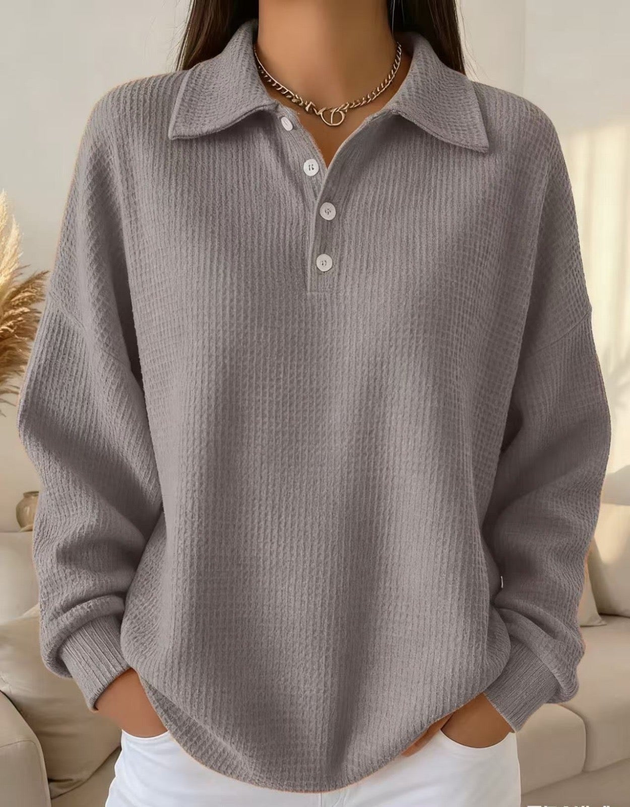 Textured Polo Sweater