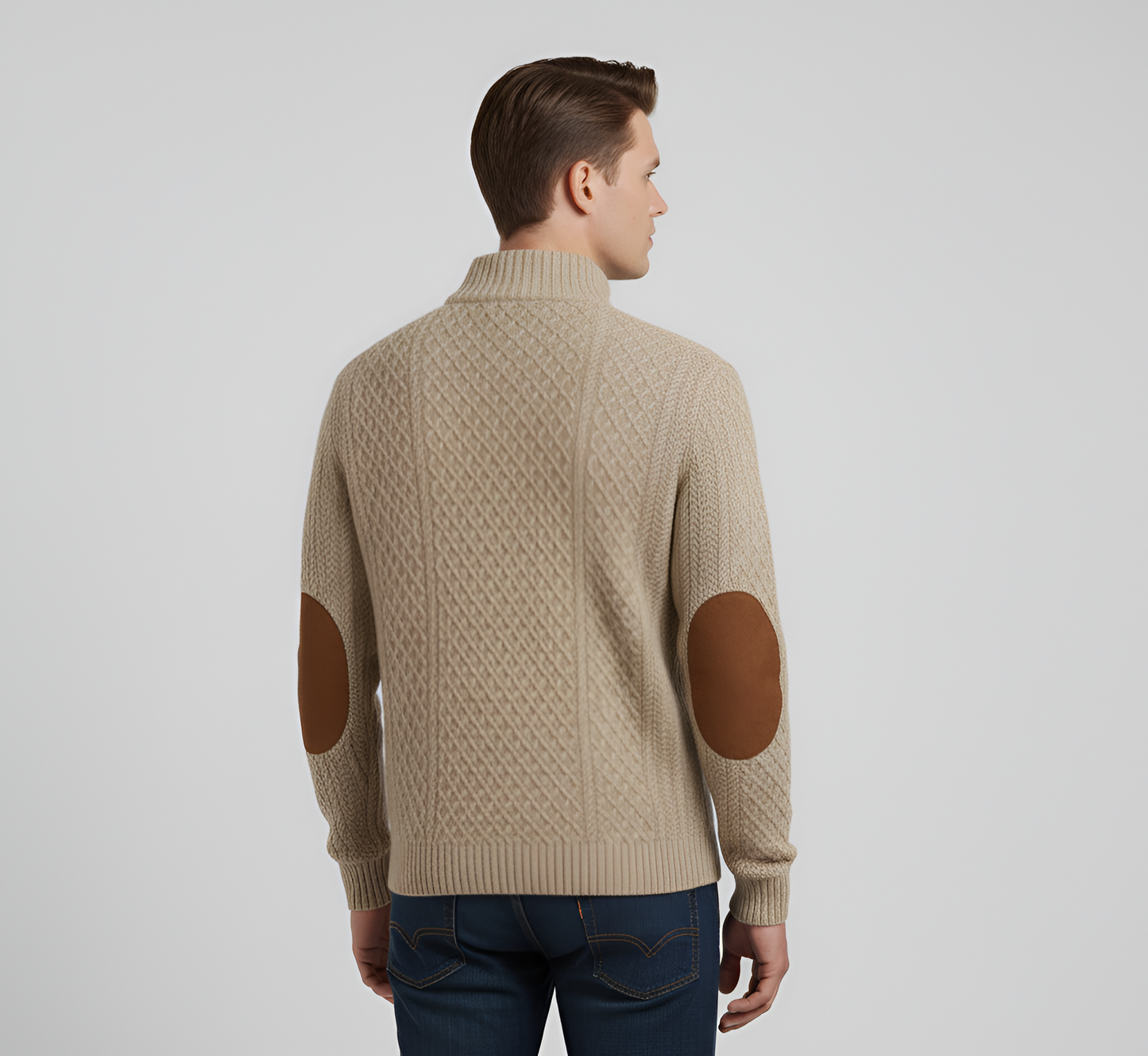 Men's Quilted Knit Sweater Half Button Stand Collar