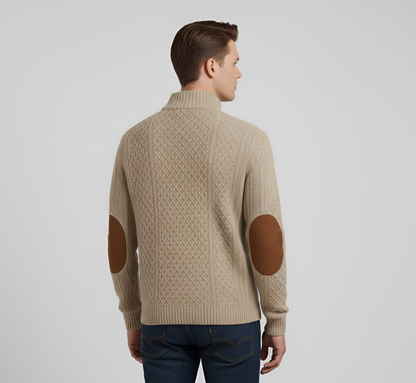 Men's Quilted Knit Sweater Half Button Stand Collar