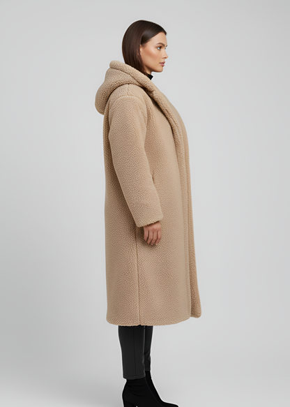 Women's Long Teddy Coat Plush Hooded Winter Outerwear