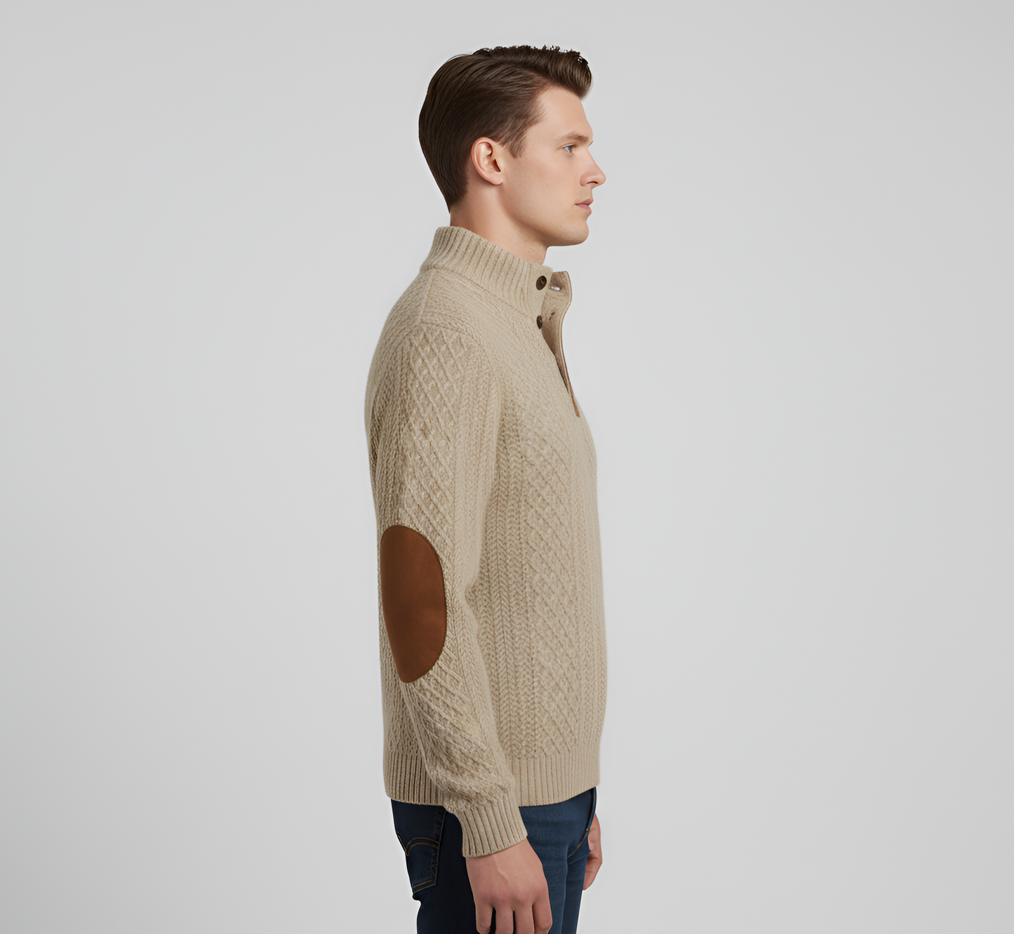 Men's Quilted Knit Sweater Half Button Stand Collar
