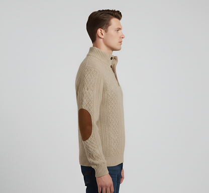Men's Quilted Knit Sweater Half Button Stand Collar