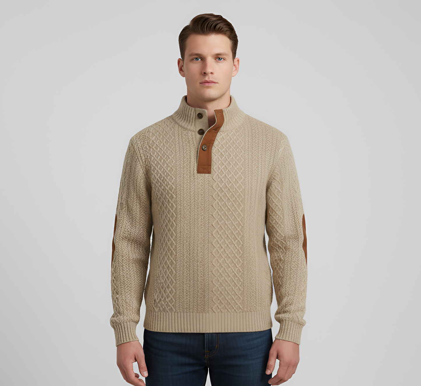 Men's Quilted Knit Sweater Half Button Stand Collar - Vonnera