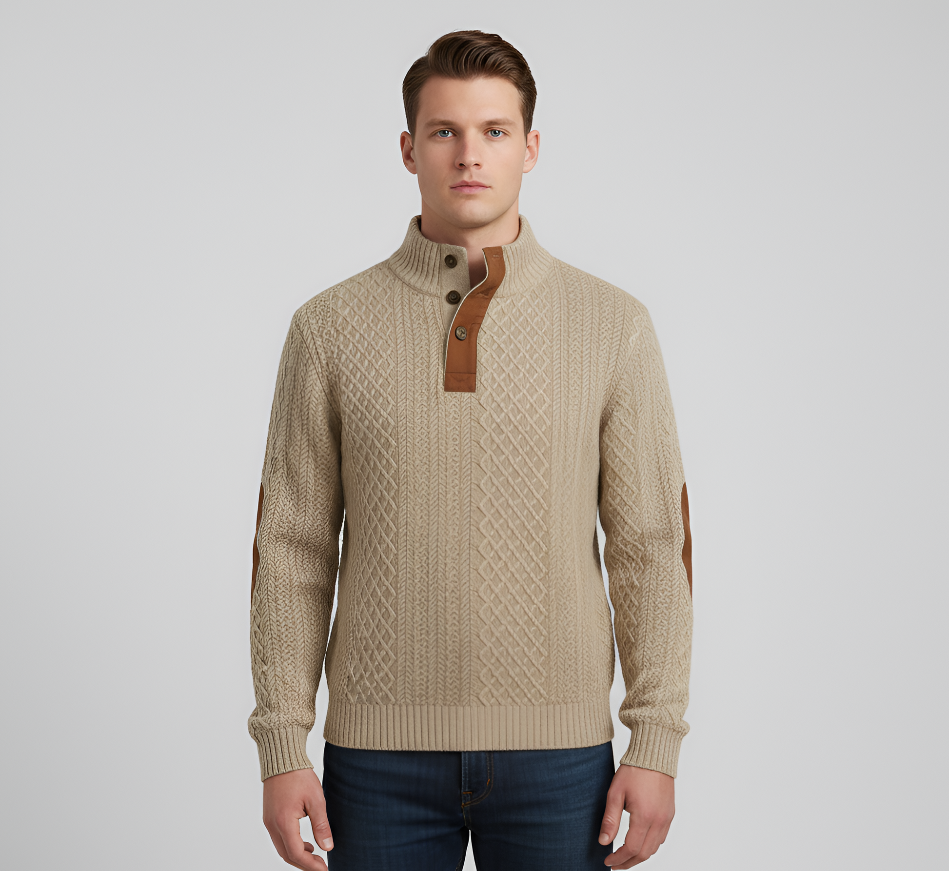 Men's Quilted Knit Sweater Half Button Stand Collar - Vonnera