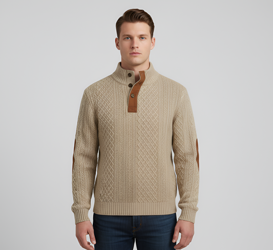 Men's Quilted Knit Sweater Half Button Stand Collar - Vonnera