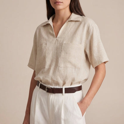 Relaxed Fit V-Neck Casual Shirt Patch Pockets