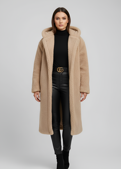 Women's Hooded Faux Fur Long Coat - Vonnera